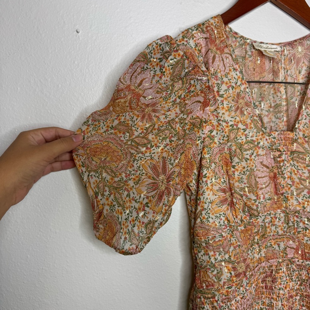 Shoshanna Aubrey Puff Sleeve Smocked Mini Dress‎ - Picture 3 of 7